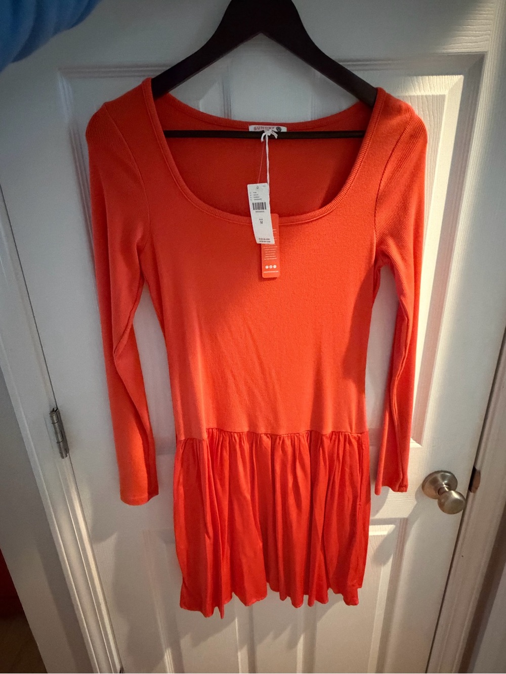 Sundry Tangerine Ribbed Scoop Neck Dress